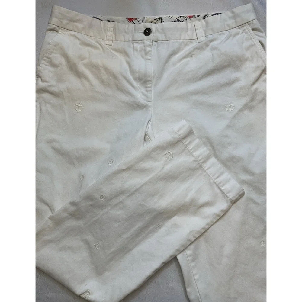Brooks Brothers White Cotton Chino‎ Pants Embroidered Anchors Size 12 Straight